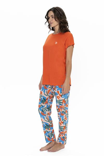 U.s Polo Assn. 20097 Kadın Kısa Kollu Bisiklet Yaka Pijama Takımı-Turuncu