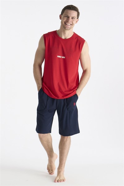 U.s Polo Assn. 19010 Erkek Sıfır Kollu Şortlu Pijama Takımı-Kırmızı