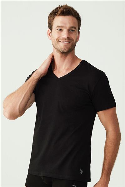 U.s Polo Assn. 90001 Erkek Battal 2li V Yaka T-Shirt-Siyah