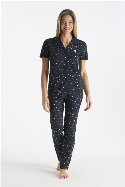 U.s Polo Assn. 20233 Kadın Kısa Kollu Önden Düğmeli Pijama Takımı-Lacivert