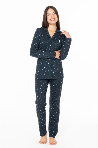 U.s Polo Assn. 20173 Kadın Uzun Kollu Gömlek Pijama Takım-Lacivert
