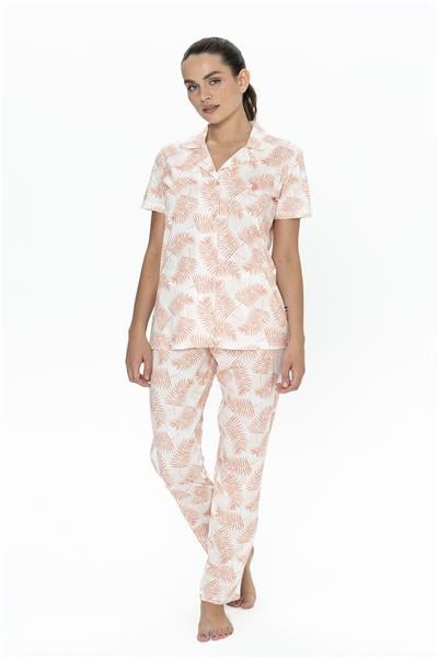 U.s Polo Assn. 20087 Kadın Kısa Kollu Gömlek Pijama Takım-Somon