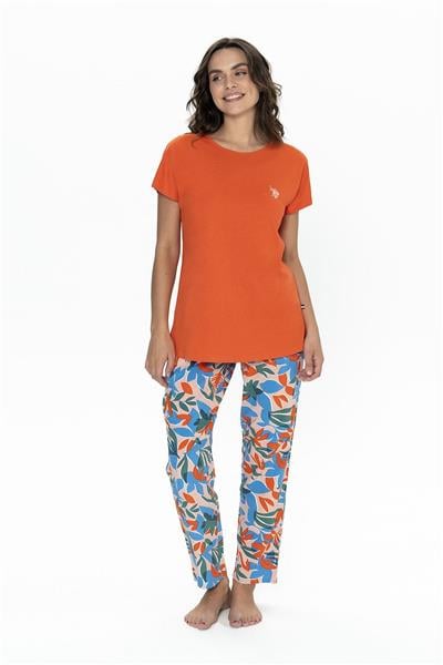 U.s Polo Assn. 20097 Kadın Kısa Kollu Bisiklet Yaka Pijama Takımı-Turuncu