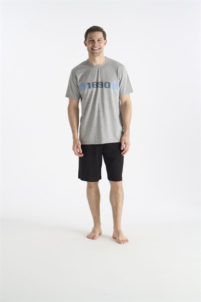 U.s Polo Assn. 19019B Erkek Kısa Kollu Bisiklet Yaka Şortlu Pijama Takımı-Gri