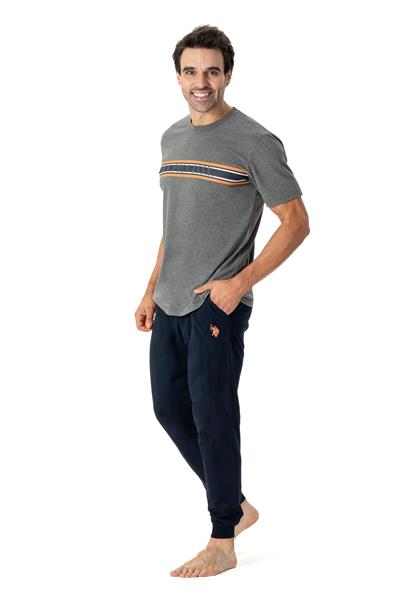 U.s Polo Assn. 18788 Erkek Kısa Kollu Paçası Bantlı Pijama Takımı-Antrasitmelanj