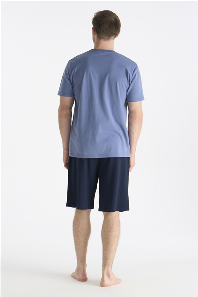 U.s Polo Assn. 19017 Erkek Kısa Kollu Bisiklet Yaka Şortlu Pijama Takımı-Mavi