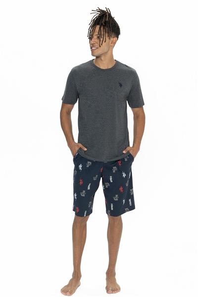 U.s Polo Assn. 18867 Erkek Kısa Kollu Bisiklet Yaka Şortlu Pijama Takımı-Antrasitmelanj