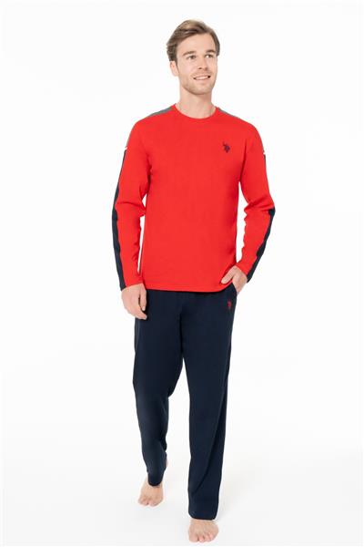 U.s Polo Assn. 18957 Erkek Uzun Kollu Bisiklet Yaka Pijama Takımı-Kırmızı