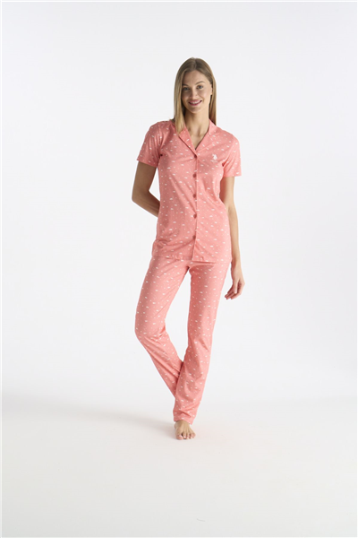 U.s Polo Assn. 20233 Kadın Kısa Kollu Önden Düğmeli Pijama Takımı-Somon