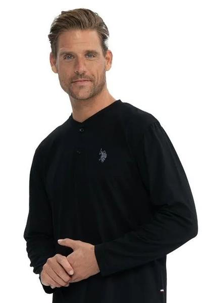 U.s Polo Assn. 18853 Erkek Uzun Kollu Yakası Düğmeli Pijama Takım-Siyah
