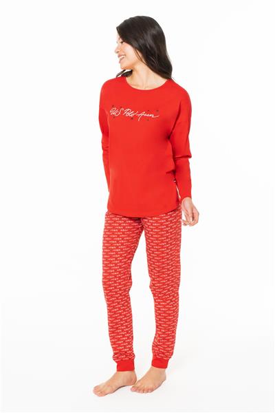 U.s Polo Assn. 20147 Kadın Uzun Kollu Bisiklet Yaka Paçası Bantlı Pijama Takım-Kırmızı