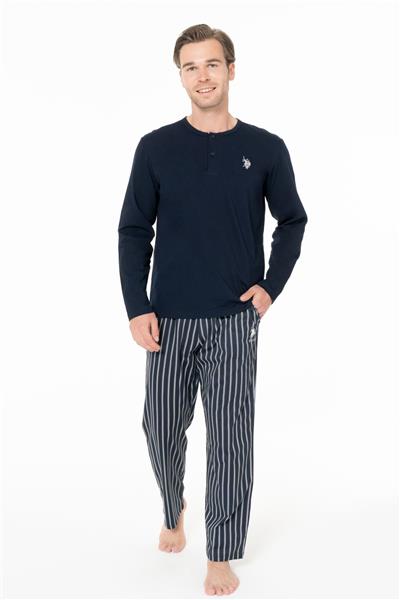 U.s Polo Assn. 18994 Erkek Uzun Kollu Yakası Düğmeli Pijama Takımı-Lacivert