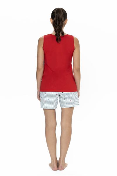 U.s Polo Assn. 20061 Kadın Kalın Askılı Bisiklet Yaka Şortlu Pijama Takımı-Kırmızı