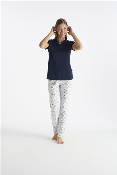 U.s Polo Assn. 20235 Kadın Kısa Kollu V Yakalı Pijama Takımı-Lacivert