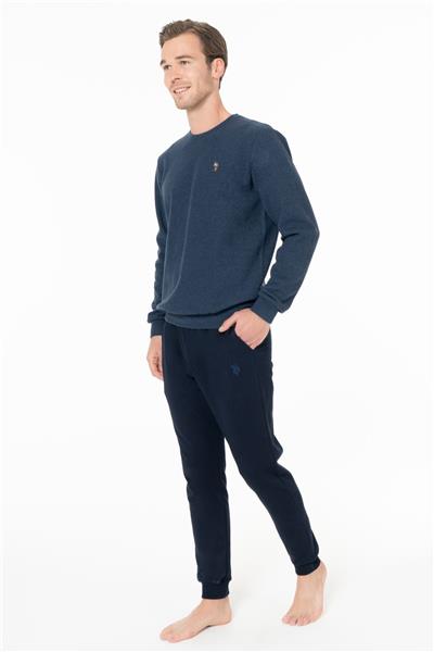 U.s Polo Assn. 18995 Erkek Uzun Kollu Bisiklet Yaka Paçası Bantlı Rahat Ev Giyim-İndigo