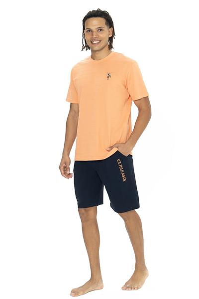 U.s Polo Assn. 18881 Erkek Kısa Kollu Bisiklet Yaka Şortlu Pijama Takımı-Turuncu