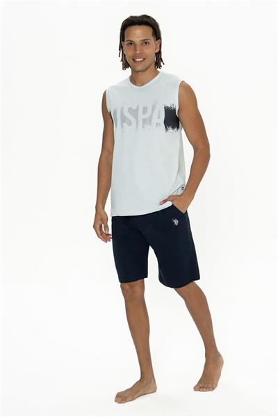 U.s Polo Assn. 18885 Erkek Kolsuz Bisiklet Yaka Şortlu Pijama Takımı-Mavi