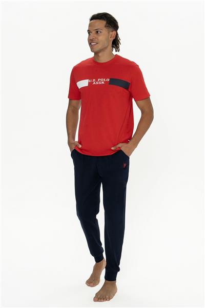 U.s Polo Assn. 18888 Erkek Kısa Kollu Bisiklet Yaka Paçası Lastikli Pijama Takımı-Kırmızı