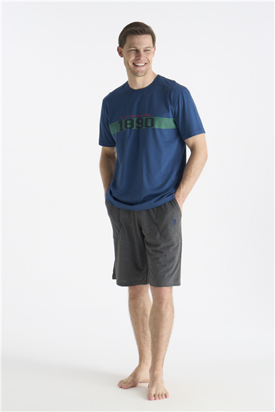 U.s Polo Assn. 19019 Erkek Kısa Kollu Bisiklet Yaka Şortlu Pijama Takımı-Lacivert