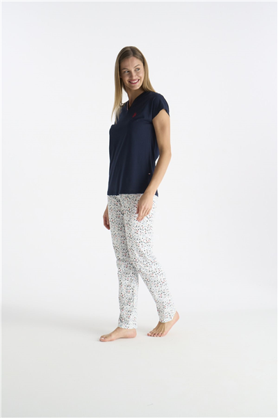 U.s Polo Assn. 20235 Kadın Kısa Kollu V Yakalı Pijama Takımı-Lacivert