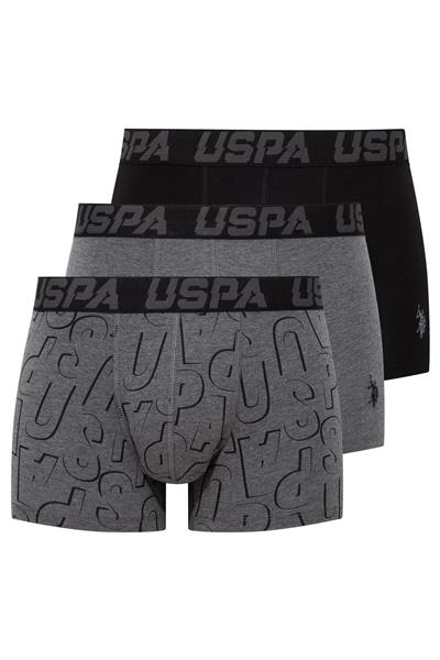 U.s Polo Assn. 80496 Erkek Pamuklu 3lü Boxer-Siyah&Antrasit&Baskılı