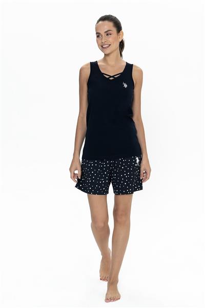 U.s Polo Assn. 20053 Kadın Kalın Askılı Bisiklet Yaka Şortlu Pijama Takımı-Lacivert