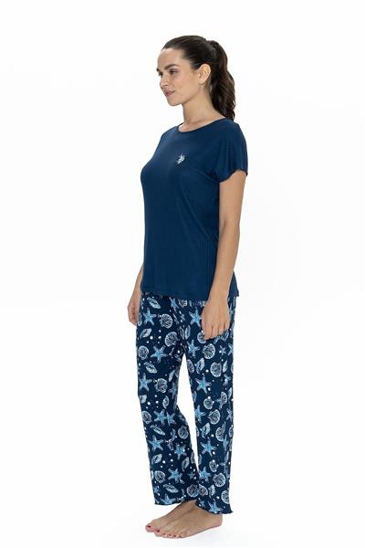 U.s Polo Assn. 20105 Kadın Kısa Kollu Bisiklet Yaka Pijama Takımı-Lacivert