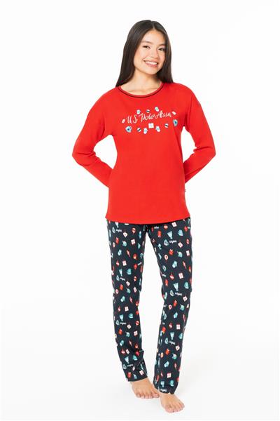 U.s Polo Assn. 20167 Kadın Uzun Kollu Bisiklet Yaka Pijama Takımı-Kırmızı