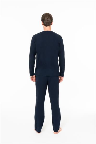 U.s Polo Assn. 18959 Erkek Uzun Kollu Yakası Üç Düğmeli Pijama Takımı-Lacivert