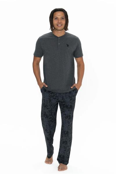 U.s Polo Assn. 18914 Erkek Kısa Kollu Yakası Düğmeli 3lü Pijama Takımı-Antrasitmelanj