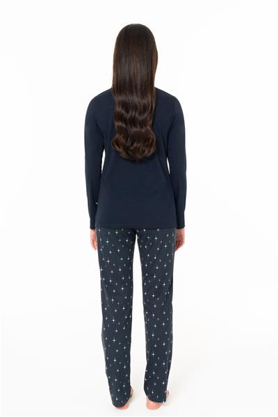 U.s Polo Assn. 20158 Kadın Uzun Kollu Düğmeli Bisiklet Yaka Pijama Takımı-Lacivert