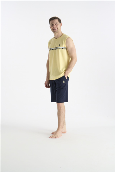 U.s Polo Assn. 19020 Erkek Kolsuz Bisiklet Yaka Şortlu Pijama Takımı-Sarı