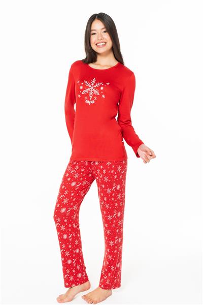 U.s Polo Assn. 20151 Kadın Uzun Kollu Bisiklet Yaka Pijama Takımı-Kırmızı