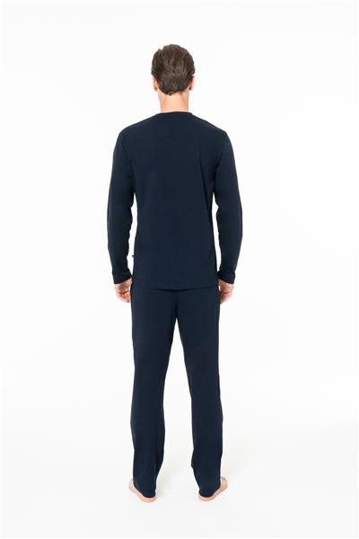 U.s Polo Assn. 18958 Erkek Uzun Kollu Yakası Üç Düğmeli Pijama Takımı-Lacivert