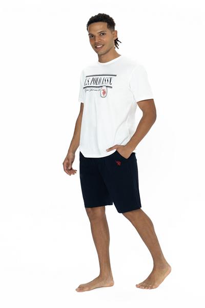 U.s Polo Assn. 18874 Erkek Kısa Kollu Bisiklet Yaka Şortlu Pijama Takımı-Ekru