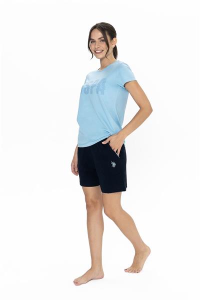 U.s Polo Assn. 20011 Kadın Kısa Kollu Bisiklet Yaka Şortlu Pijama Takımı-Mavi