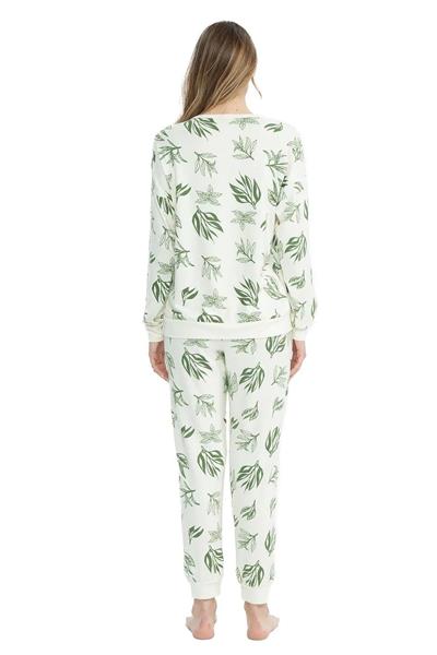 U.s Polo Assn. 17105 Kadın Yumoş Kumaş Yuvarlak Yaka Uzun Kollu Paçası Lastikli Pijama Takımı-Yeşil