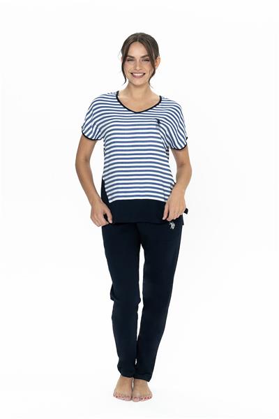 U.s Polo Assn. 20033 Kadın Kısa Kollu Bisiklet Yaka Şortlu Pijama Takımı-Lacivert