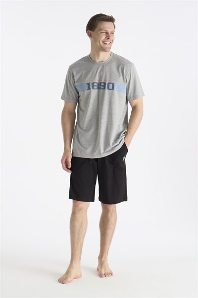 U.s Polo Assn. 19019B Erkek Kısa Kollu Bisiklet Yaka Şortlu Pijama Takımı-Gri
