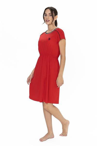 U.s Polo Assn. 20008 Kadın Kısa Kollu Bisiklet Yaka Rahat Ev Giyim-Kırmızı