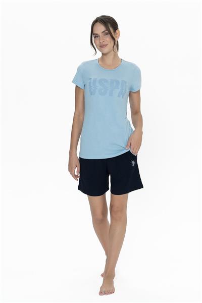 U.s Polo Assn. 20011 Kadın Kısa Kollu Bisiklet Yaka Şortlu Pijama Takımı-Mavi