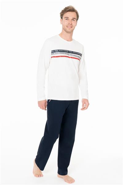 U.s Polo Assn. 18947 Erkek Uzun Kollu Bisiklet Yaka Pijama Takımı-Ekru