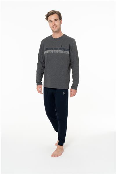 U.s Polo Assn. 18953 Erkek Uzun Kollu Bisiklet Yaka Paçası Bantlı Pijama Takımı-Antrasitmelanj