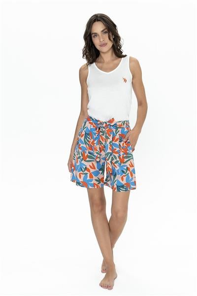 U.s Polo Assn. 20098 Kadın Kalın Askılı Bisiklet Yaka Şortlu Pijama Takımı-Ekru