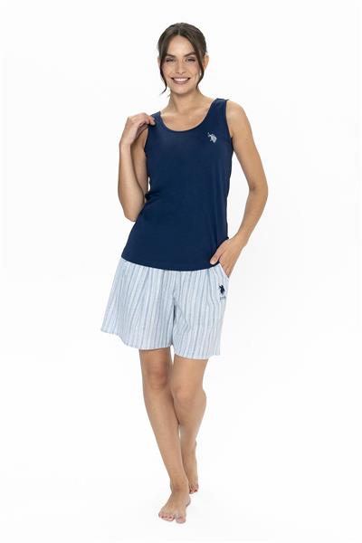 U.s Polo Assn. 20021 Kadın Kalın Askılı Bisiklet Yaka Şortlu Pijama Takımı-Lacivert