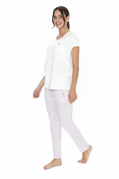 U.s Polo Assn. 20019 Kadın Kısa Kollu V Yaka Pijama Takımı-Ekru