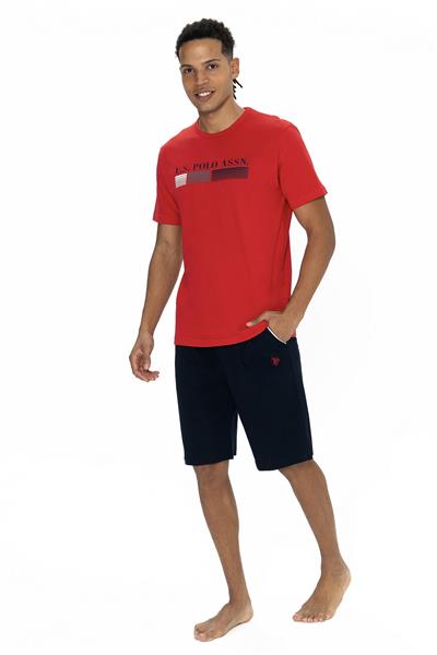 U.s Polo Assn. 18871 Erkek Kısa Kollu Bisiklet Yaka Şortlu Pijama Takımı-Kırmızı
