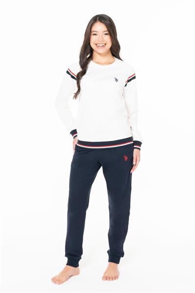 U.s Polo Assn. 20118 Kadın Uzun Kollu Bisiklet Yaka Paçası Bantlı Rahat Ev Giyim-Ekru