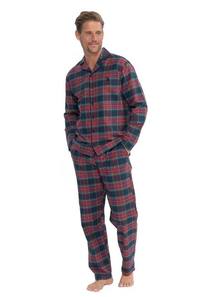 U.s Polo Assn. 18852 Erkek Uzun Kollu Önden Düğmeli Gömlek Pijama Takım-Bordo