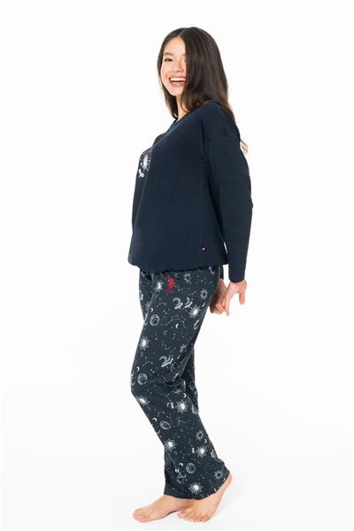 U.s Polo Assn. 20155 Kadın Uzun Kollu Bisiklet Yaka Pijama Takımı-Lacivert